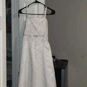 Kids Girls One Shoulder Strap Short Sleeve Sheer Lace Embroidered Princess dress